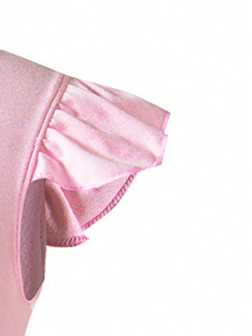 Young Girls' Solid Color Mesh Patchwork Short Flare Sleeve Dress For Summer