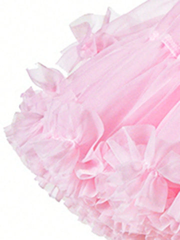 Young Girls' Solid Color Mesh Patchwork Short Flare Sleeve Dress For Summer