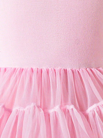 Young Girls' Solid Color Mesh Patchwork Short Flare Sleeve Dress For Summer