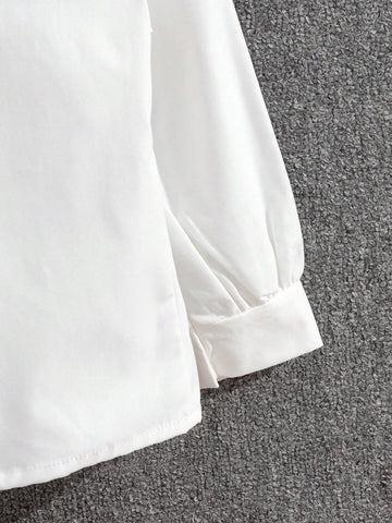 Young Girls Solid Color Ruffle Trim Long Sleeve Blouse