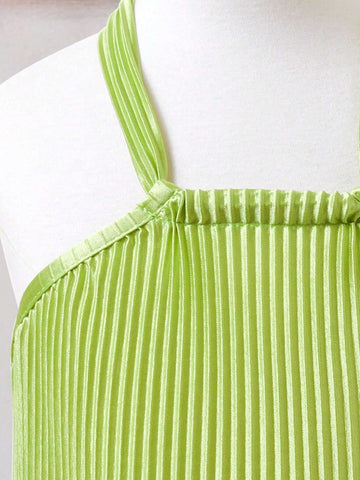 Young Girls Solid Color Sleeveless Halter Neck Casual Summer Dress
