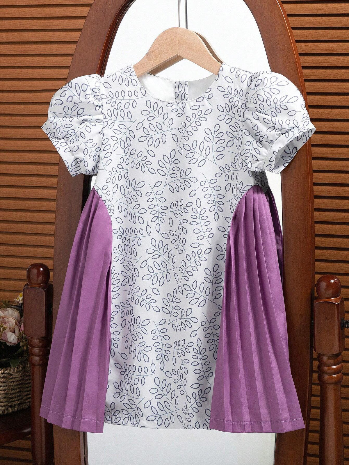 Young Girls Solid Color & Printed Patchwork Dress