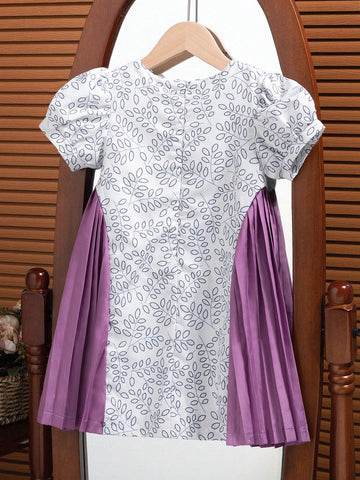 Young Girls Solid Color & Printed Patchwork Dress