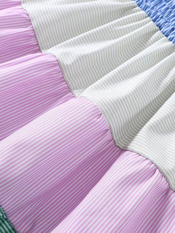 Young Girl's Spaghetti Strap Colorblock Striped Dress