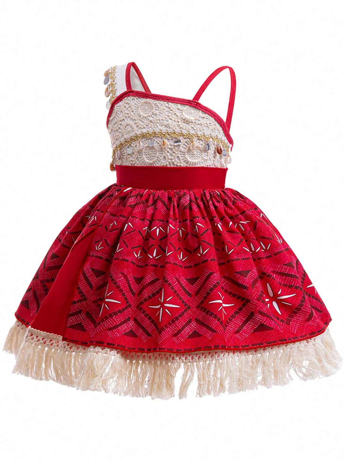 Young Girls Spaghetti Strap Fringe Performing Princess Dress, Suitable For Parties