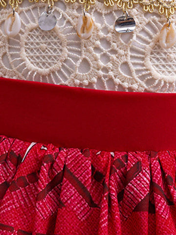 Young Girls Spaghetti Strap Fringe Performing Princess Dress, Suitable For Parties