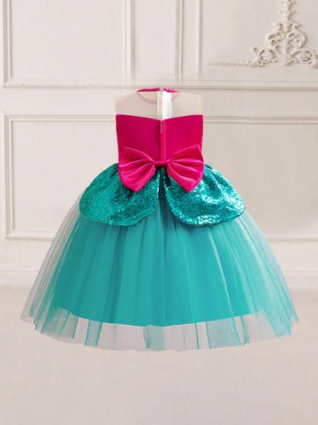 Young Girls' Sparkle Pearl Decorated Mesh Tulle Princess Dress For Role Play Party