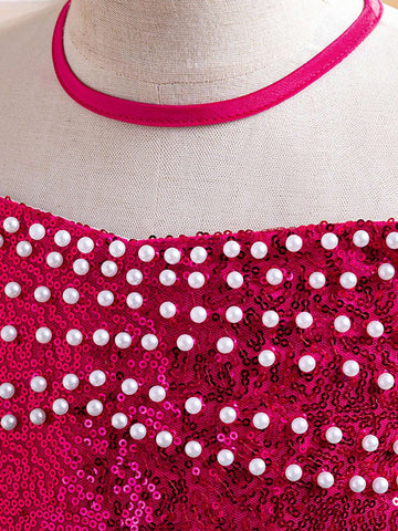 Young Girls' Sparkle Pearl Decorated Mesh Tulle Princess Dress For Role Play Party