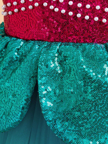 Young Girls' Sparkle Pearl Decorated Mesh Tulle Princess Dress For Role Play Party