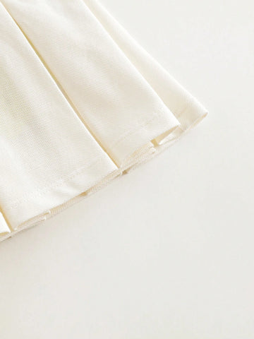 Young Girls" Sporty Sleeveless Polo Dress With Pleated Hem And Colorful Striped Collar, Quick-Dry And Cool For Summer