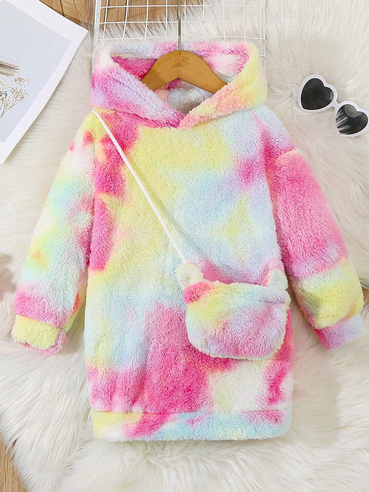 Young Girls Spring/Autumn New Stylish Warm Tie Dye Fluffy Casual Dress Sweatshirt