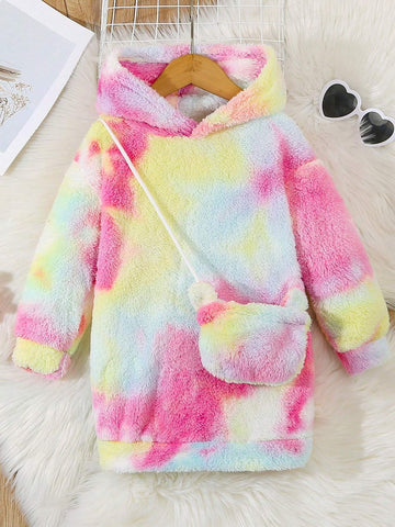 Young Girls Spring/Autumn New Stylish Warm Tie Dye Fluffy Casual Dress Sweatshirt