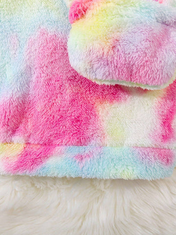 Young Girls Spring/Autumn New Stylish Warm Tie Dye Fluffy Casual Dress Sweatshirt