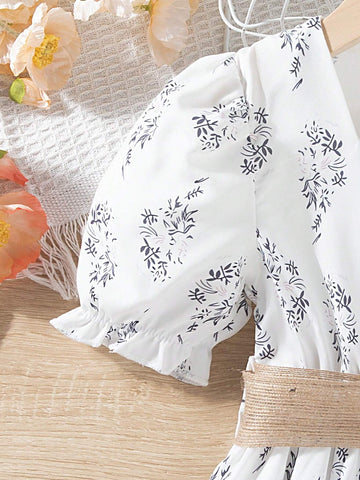 Young Girls' Spring/Summer Comfortable, Casual, Elegant Floral Printed Dress