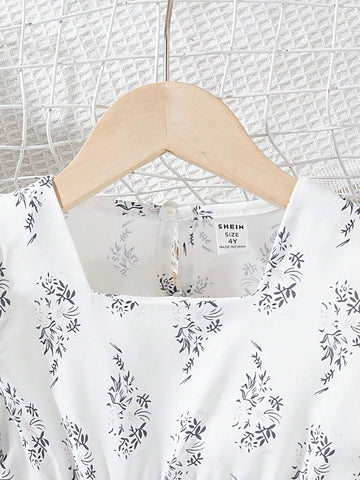 Young Girls' Spring/Summer Comfortable, Casual, Elegant Floral Printed Dress