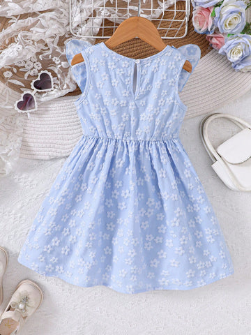 Young Girls Spring/Summer Jacquard Bowknot Decor Little Party Dress
