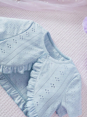 Young Girls Spring/Summer Knitted Hollow Out Cropped Top & Floral Print Sleeveless Dress