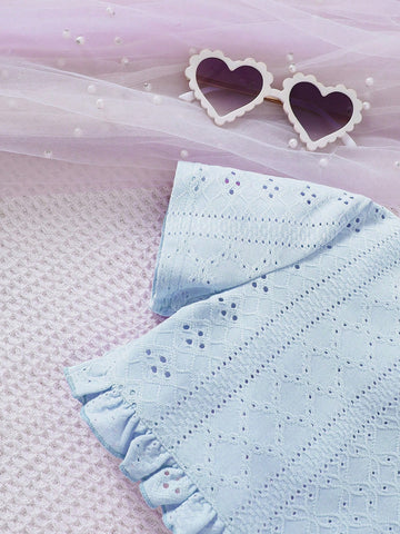 Young Girls Spring/Summer Knitted Hollow Out Cropped Top & Floral Print Sleeveless Dress