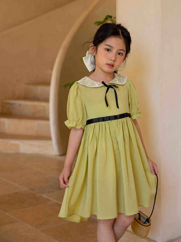 Young Girls' Spring/Summer Lace Edge Round Neck Casual Dress