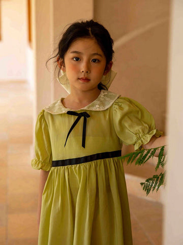 Young Girls' Spring/Summer Lace Edge Round Neck Casual Dress