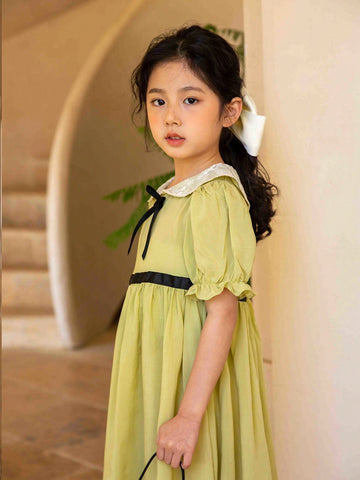 Young Girls' Spring/Summer Lace Edge Round Neck Casual Dress