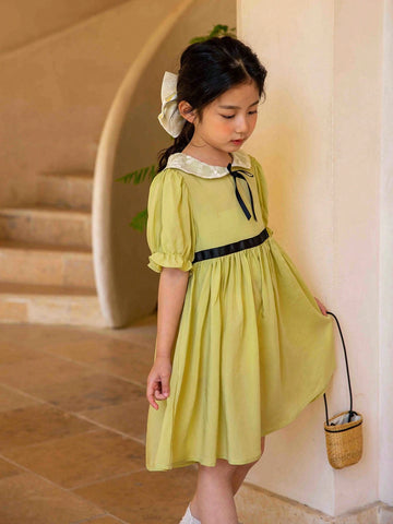Young Girls' Spring/Summer Lace Edge Round Neck Casual Dress