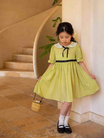 Young Girls' Spring/Summer Lace Edge Round Neck Casual Dress