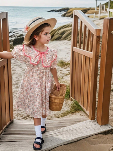 Young Girl's Spring/Summer Thin Floral Short Sleeve Casual Dress