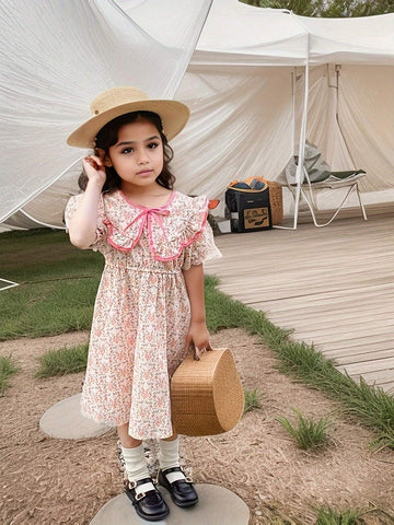 Young Girl's Spring/Summer Thin Floral Short Sleeve Casual Dress