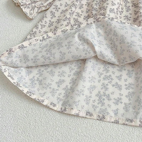 Young Girls' Spring And Autumn Floral Print Triangle Romper Lace Turn-Down Collar Dress