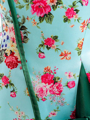 Young Girls Square Neck Short Sleeve Floral Satin Flower Girl Wedding Princess Dress, Suitable For Formal Occasions, Evening Party, Birthday, Fabric Print Pattern Random