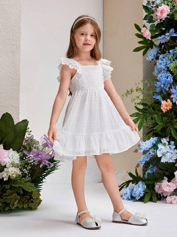 Young Girl's Square Neckline Sleeveless Dress With Lace Trim Decoration