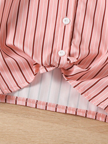 Young Girls Striped Print Button Front Shirt