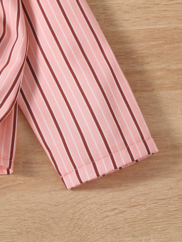 Young Girls Striped Print Button Front Shirt