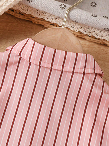 Young Girls Striped Print Button Front Shirt