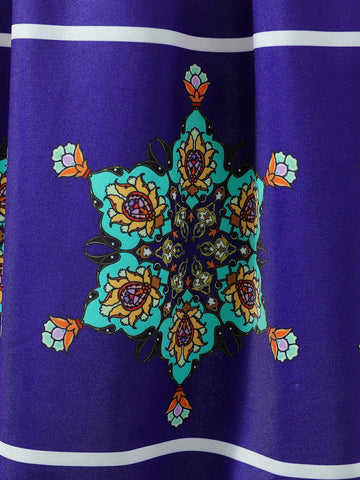 Young Girl's Style Casual Color Block Printed Long Sleeve Dress And Face Cover Set