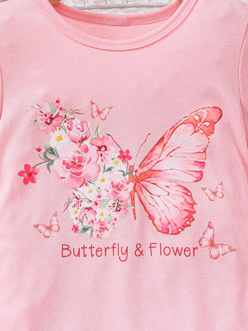 Young Girl's Stylish Butterfly Printed Ruffle Sleeve Dress