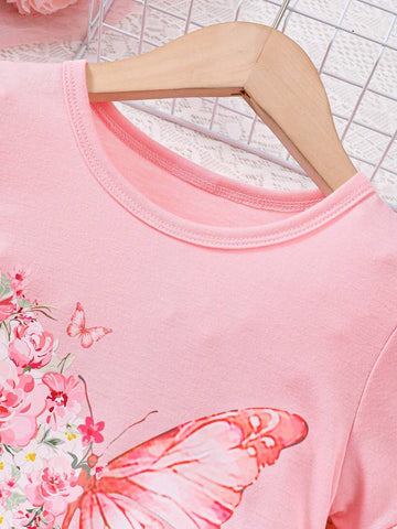 Young Girl's Stylish Butterfly Printed Ruffle Sleeve Dress