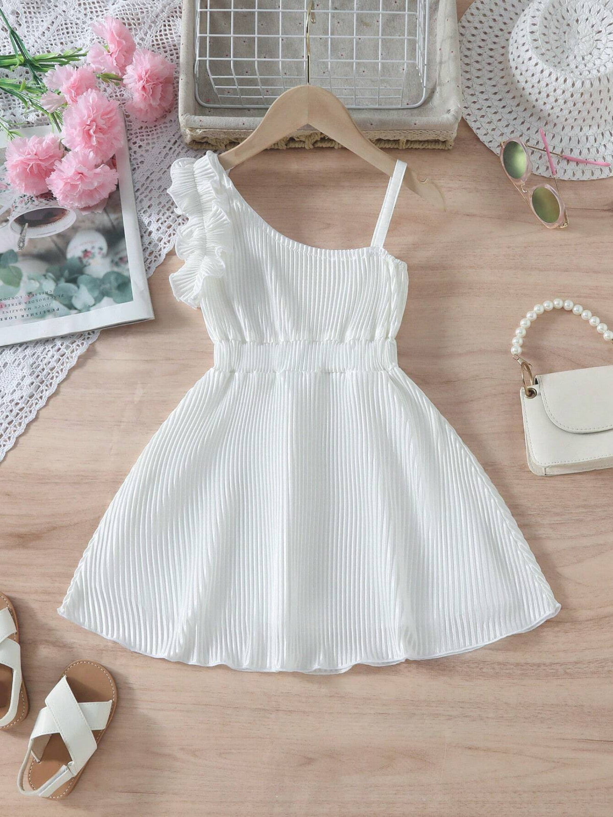 Young Girl's Stylish Cold Shoulder White Dress