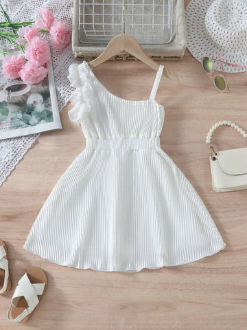 Young Girl's Stylish Cold Shoulder White Dress