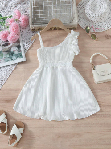 Young Girl's Stylish Cold Shoulder White Dress