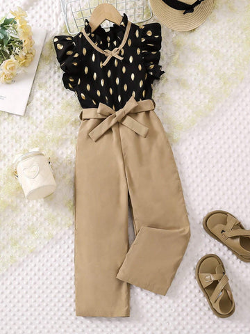 Young Girls" Stylish Printed Ruffle Sleeve Jumpsuit