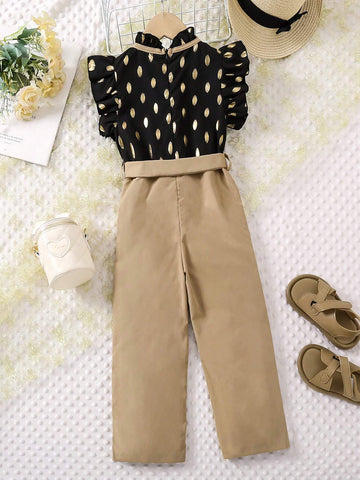 Young Girls" Stylish Printed Ruffle Sleeve Jumpsuit