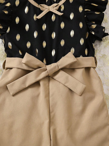 Young Girls" Stylish Printed Ruffle Sleeve Jumpsuit