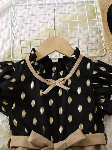 Young Girls" Stylish Printed Ruffle Sleeve Jumpsuit