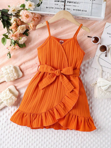 Young Girl's Stylish Vacation Belted Cami Dress