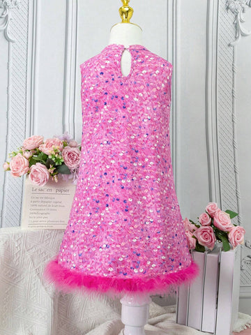 Young Girls' Summer Beaded Print Hem & Tassel Patchwork Sleeveless Dress