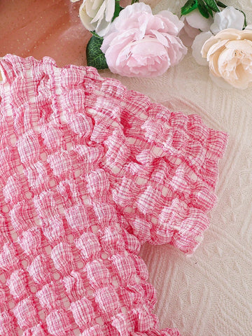 Young Girls' Summer Bubble 3D Plaid Dress, Fashionable Skirt