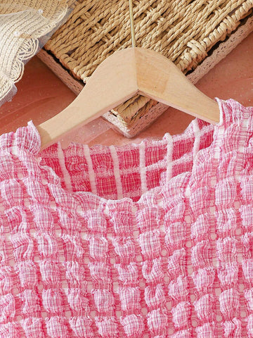 Young Girls' Summer Bubble 3D Plaid Dress, Fashionable Skirt