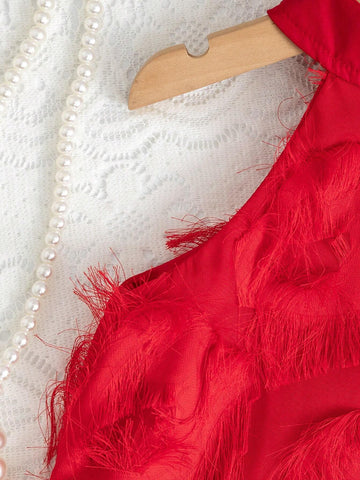 Young Girl's Summer Casual And Comfortable Fringed Halterneck Dress With An Elegant Taste
